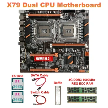 X79 Dual CPU Mātesplates+2XE5 2630 CPU+2X4GB DDR3 1600 RECC Ram+SATA Kabelis+Switch Kabelis+Deflektors LGA2011 M. 2 NVME