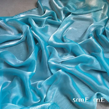 Zils-zaļš Organza Tilla Auduma Mikro Krokas Svītras Tekstūra DIY Fona Dekors Svārki Kāzu Kleitu Apģērbu Dizainers Audums