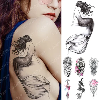 Ūdensnecaurlaidīgus Pagaidu Tetovējumu Uzlīmes Mēness Jūras Nāriņa Flash Tetovējumiem Ziedi Galvaskausa Mandala Body Art Roku Viltus Tetovējums Sievietes Vīrieši