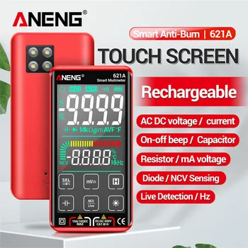 621A Smart Ciparu Multimetrs Touch Screen Multimetro Testeri tranzistors 9999 Skaitās Patiesa RMS Auto Diapazons DC/AC 10.A Mērītājs