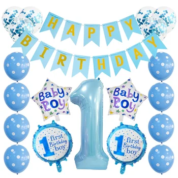 baby duša rozā, zilā laimes dzimšanas dienā, uzstādīt gaisa balonu aprites 1. dzimšanas dienas svinības apdare ciparu kombināciju kopums