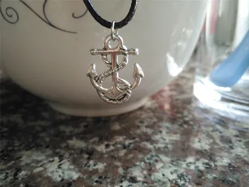 Jaunu Jūras amuletu laimīgs Tiny Laivu, Enkuru šarmu Kaklarota Sāniem Mens Navy pludmali Laivu Āķi kulons ādas Kaklarota rotaslietas